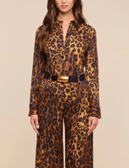 Ftront view of L’AGENCE Ellery Leopard Button Blouse