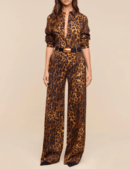 Full body view of L’AGENCE Ellery Leopard Button Blouse