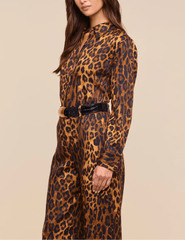 Side view of L’AGENCE Ellery Leopard Button Blouse