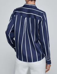 Back view of L’AGENCE Ellery blouse in midnight with white stripes