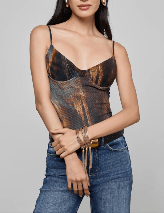 Front view of L’AGENCE Elowen Underwire Bodysuit with mesh panels”