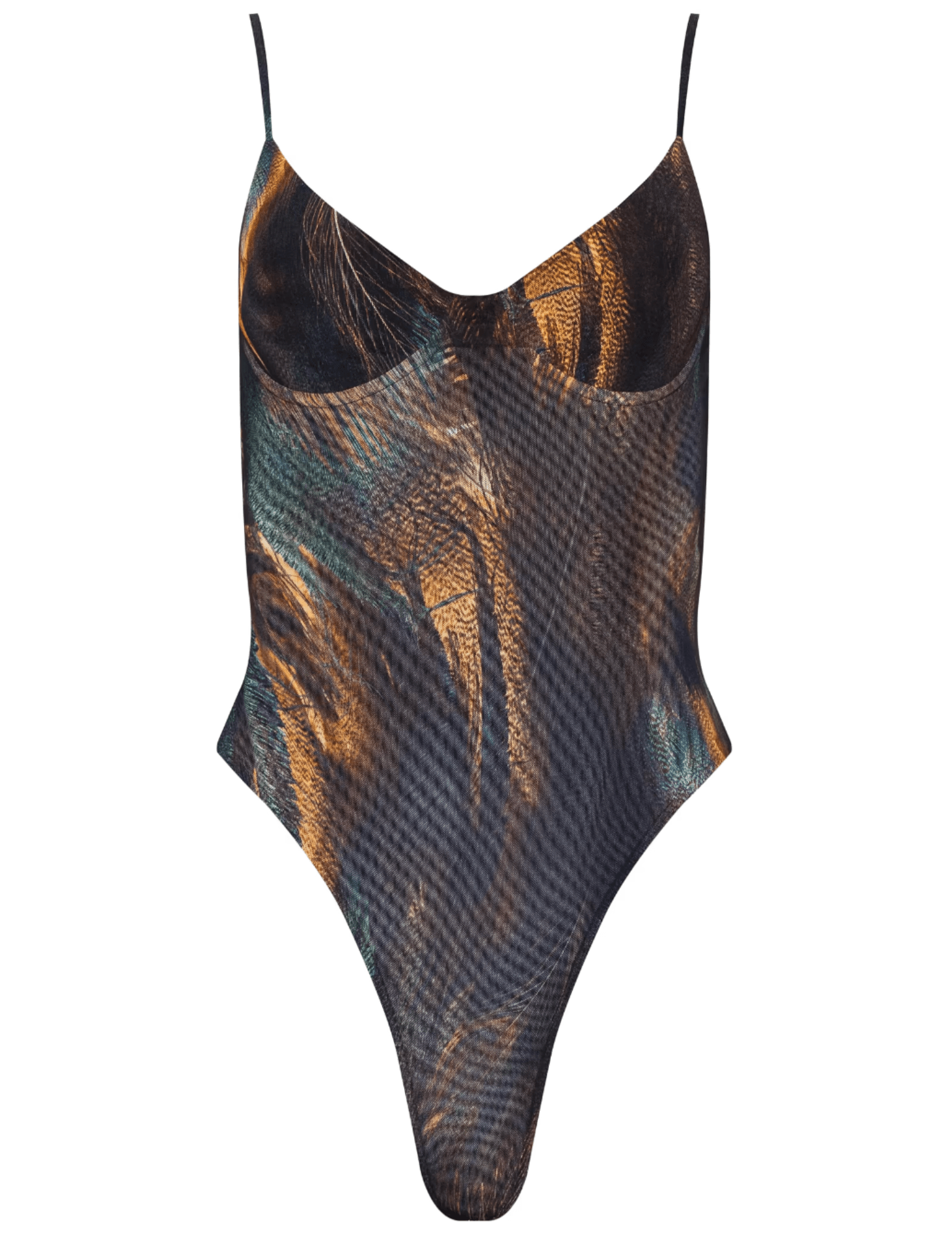 L’AGENCE Elowen Underwire Mesh Bodysuit in Teal Multi Mix Feather