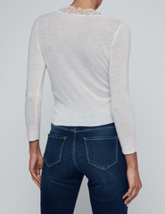 L'AGENCE Eluna lace trim cardigan in ivory back view