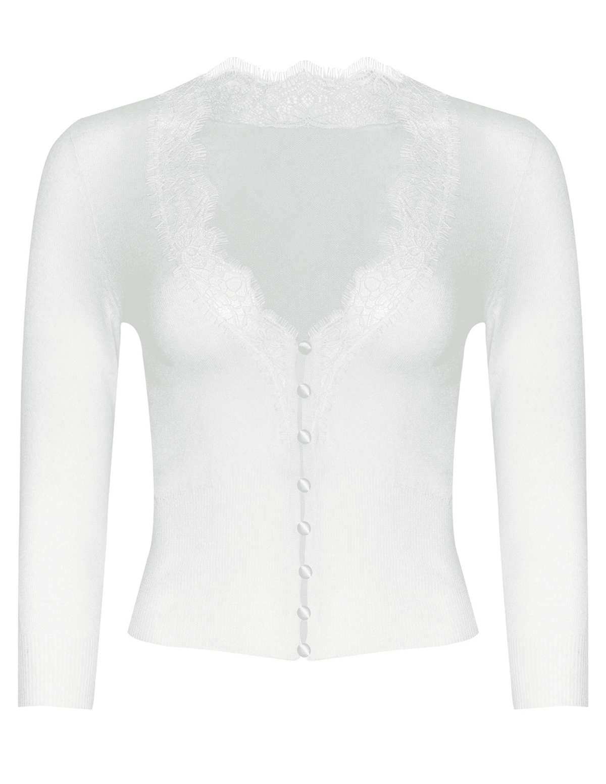 L'AGENCE Eluna lace trim cardigan in ivory