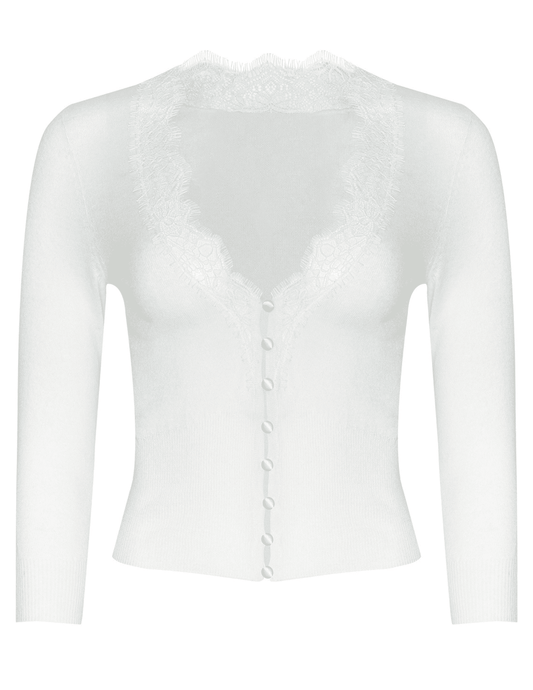 L'AGENCE Eluna lace trim cardigan in ivory