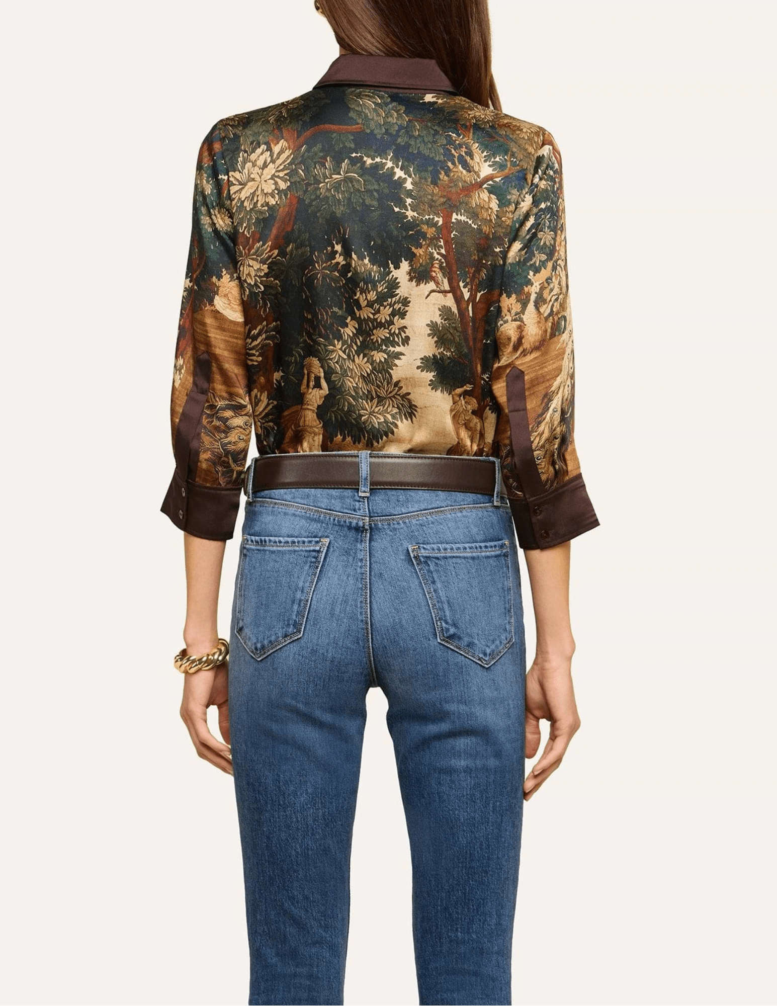 Back view of L'AGENCE Eulalie Printed Blouse in Multi Scenic Tapestry.