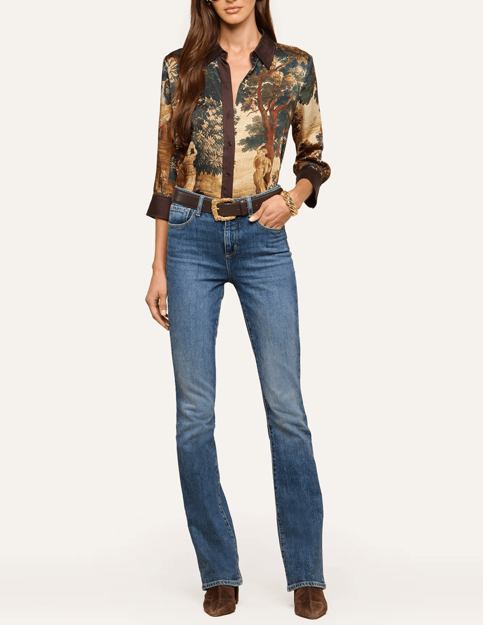L'AGENCE Eulalie Printed Blouse in Multi Scenic Tapestry. full body