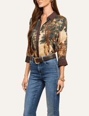 Side view of L'AGENCE Eulalie Printed Blouse in Multi Scenic Tapestry.