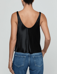 Back view of L'AGENCE Evadne Cowl Neck Silk Tank in Black
