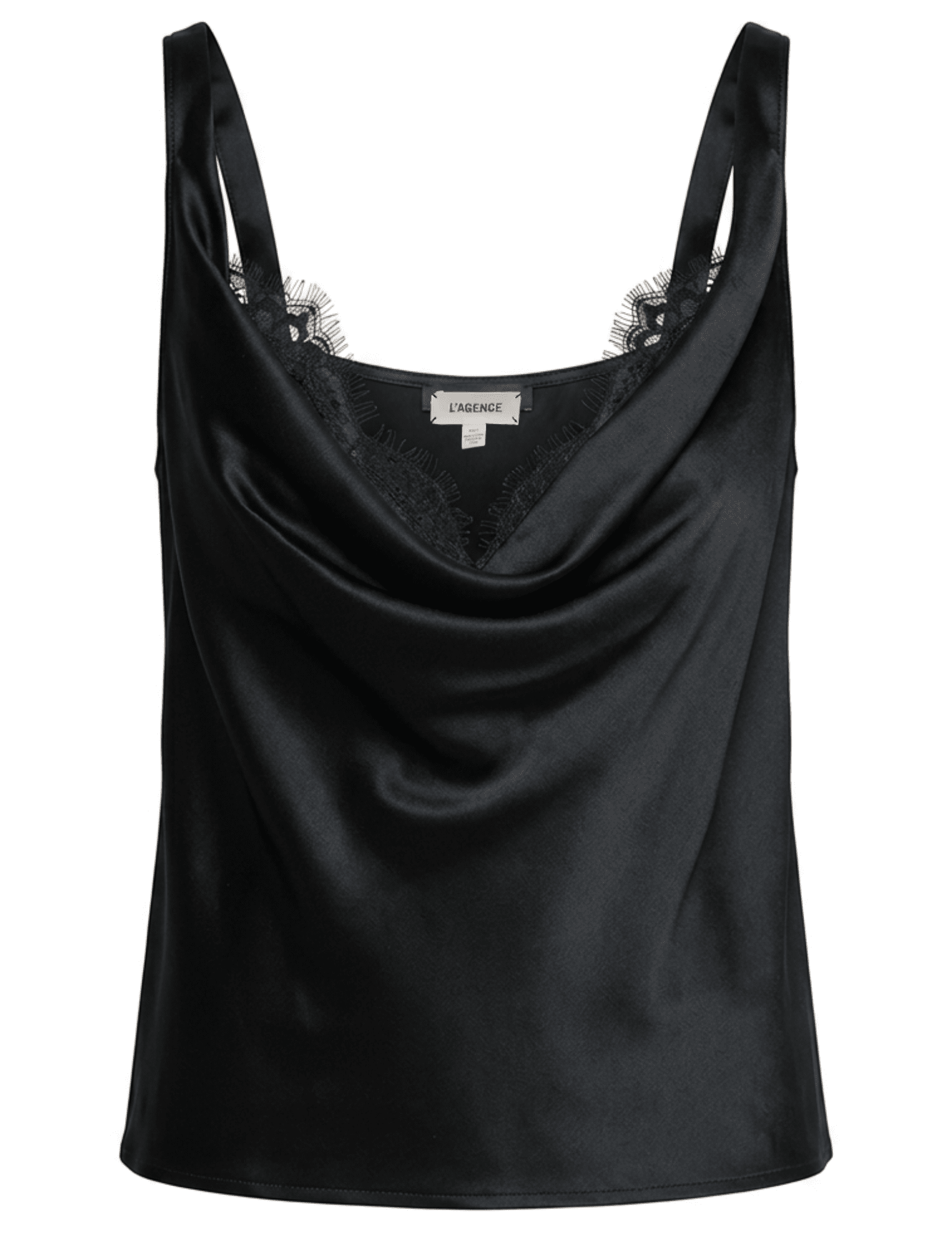 L'AGENCE Evadne Cowl Neck Silk Tank in Black