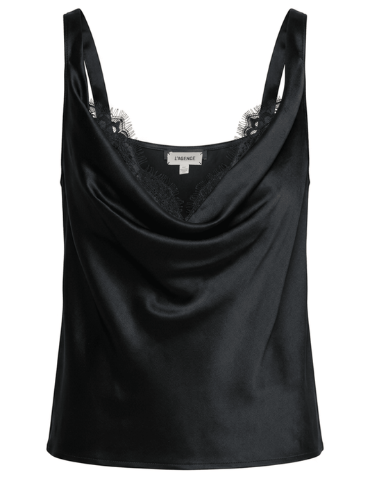 L'AGENCE Evadne Cowl Neck Silk Tank in Black