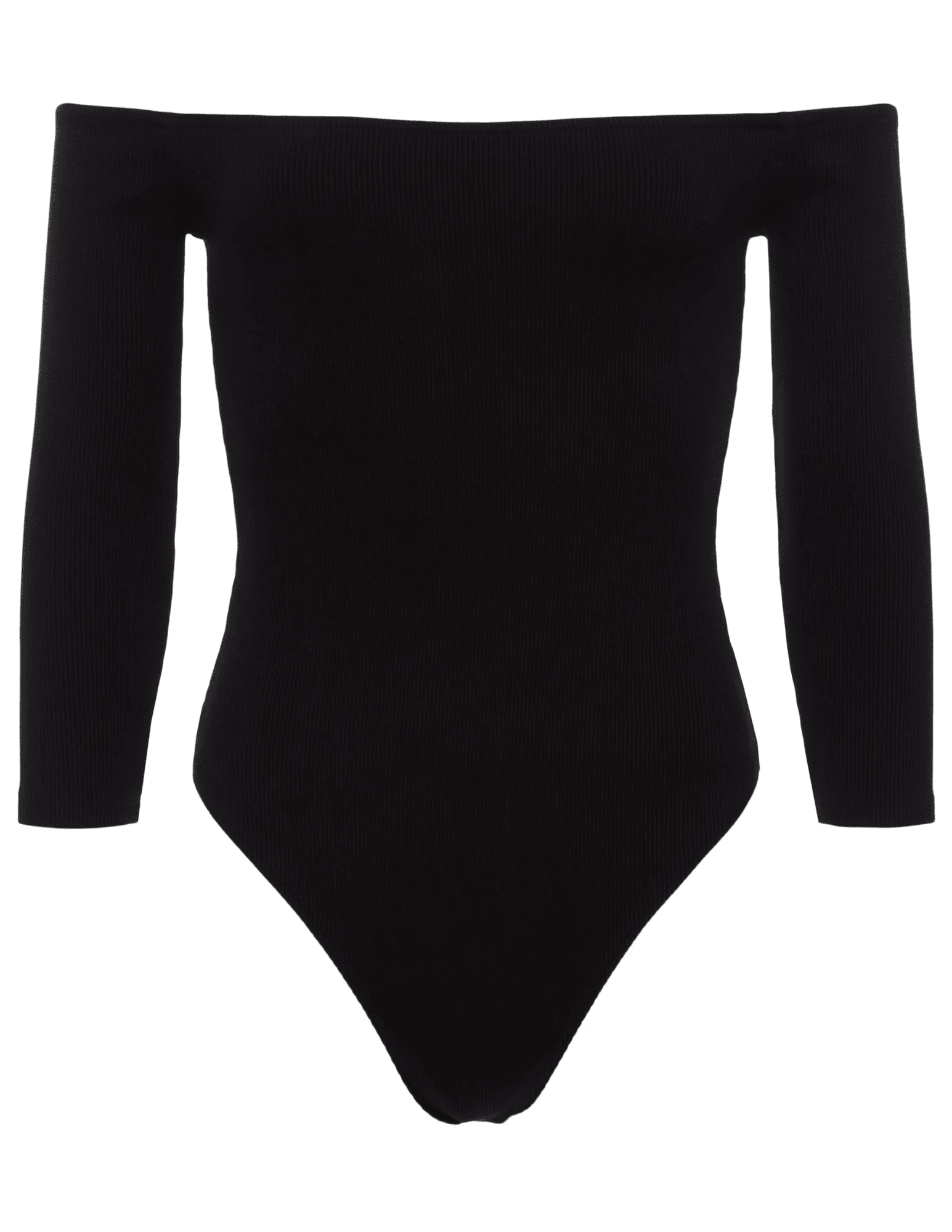 L’AGENCE Evelyn Off Shoulder Bodysuit in black, front view on white background