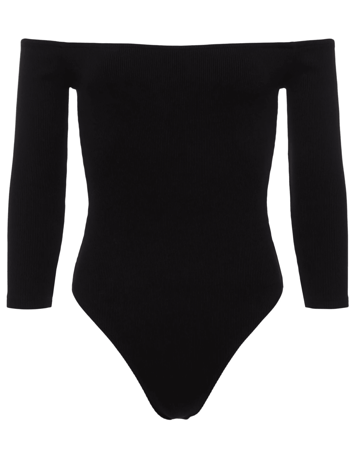 L’AGENCE Evelyn Off Shoulder Bodysuit in black, front view on white background