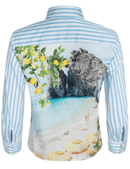 L'AGENCE Fawn Scarf Back Blouse in Multi Beach Scarf back 