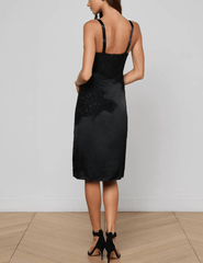 Back view of L’AGENCE Fenna Silk Charmeuse Dress in Black