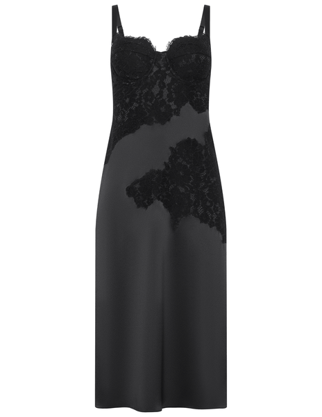 L'AGENCE Fenna Silk Lace Appliqué Dress in Black