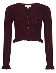 L’AGENCE Finian Cropped Ruffle Cardigan in Dark Syrah