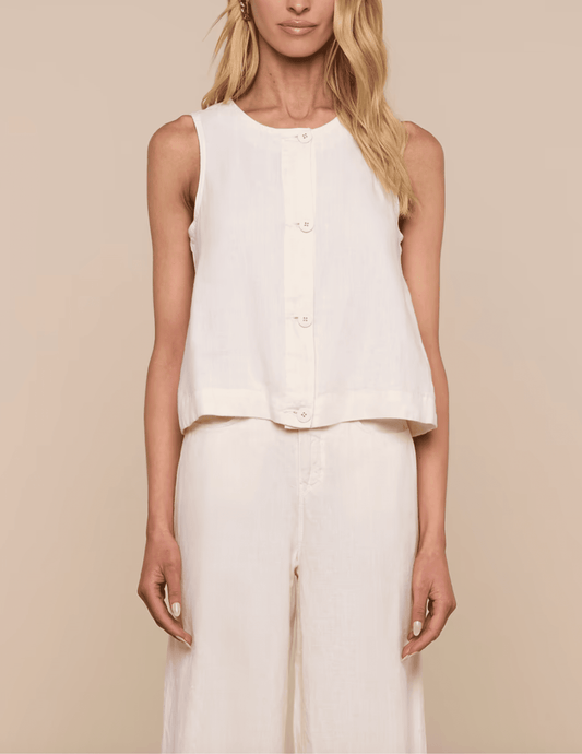 L'AGENCE Foster sleeveless linen top in vintage white front view