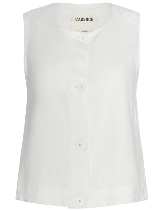 L'AGENCE Foster sleeveless linen top in vintage white