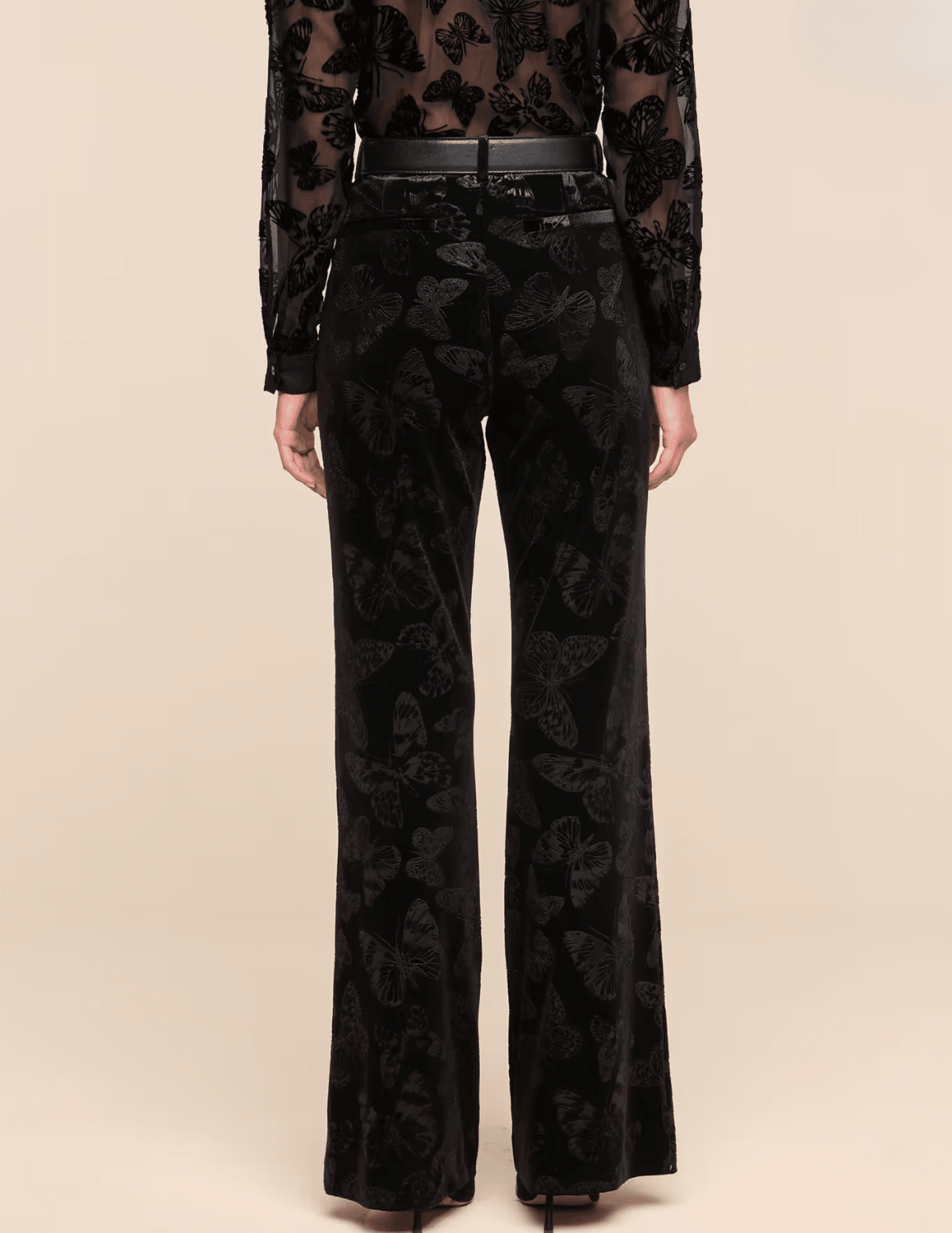Back view of L’AGENCE Frances Velvet Bootcut Trouser in Black Butterfly