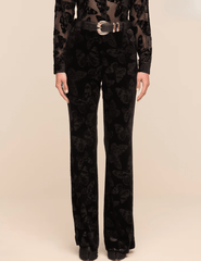 Front view of L’AGENCE Frances Velvet Bootcut Trouser in Black Butterfly