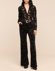 Full body view of L’AGENCE Frances Velvet Bootcut Trouser in Black Butterfly