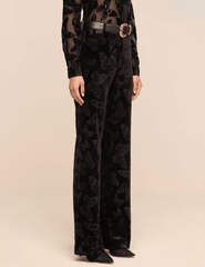 Side view of L’AGENCE Frances Velvet Bootcut Trouser in Black Butterfly