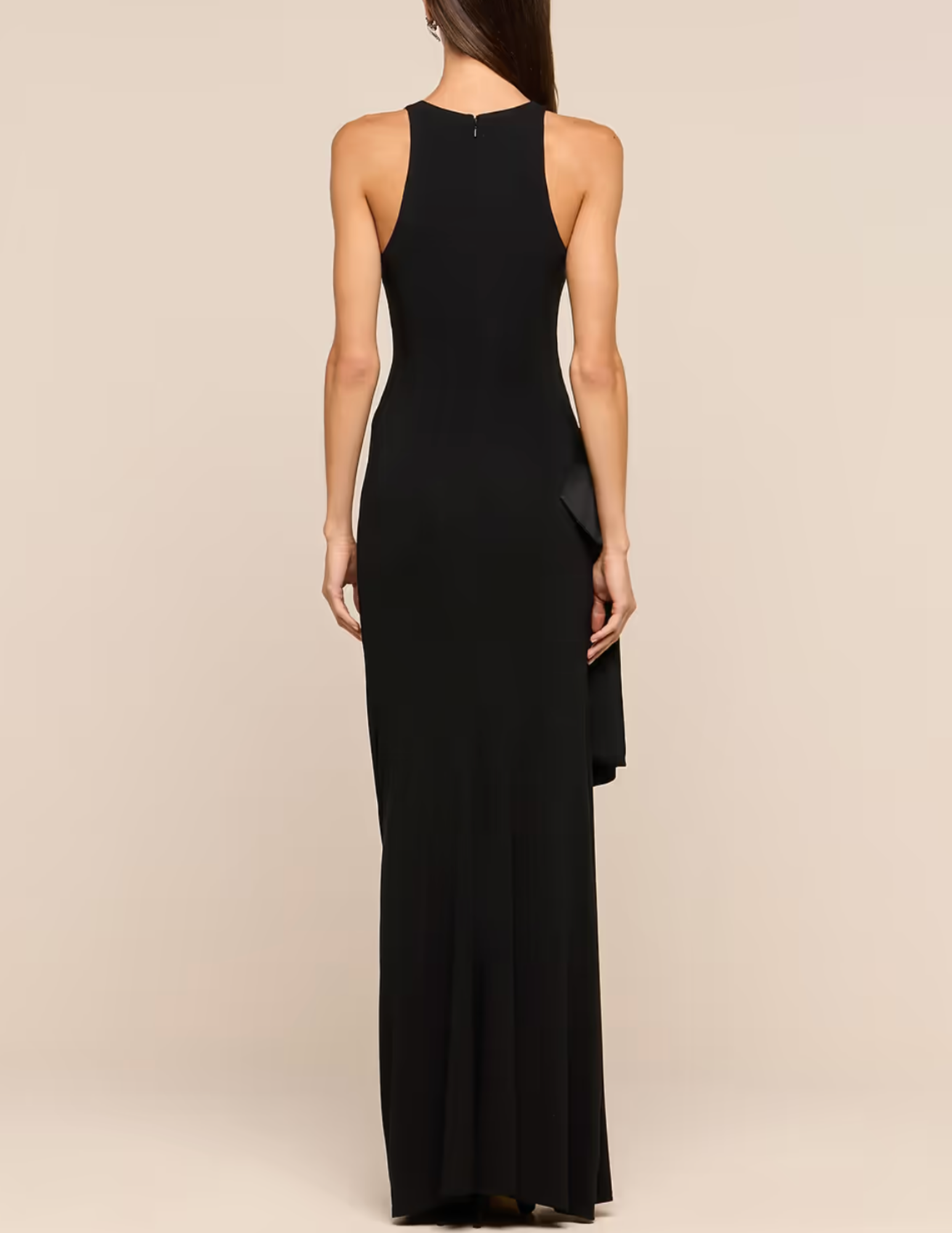 Back view of L'AGENCE Frost Bow Gown in Black