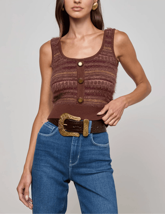 L’Agence Galene Mixed Stitch Tank in Natural Mauve Multi with buttons front view