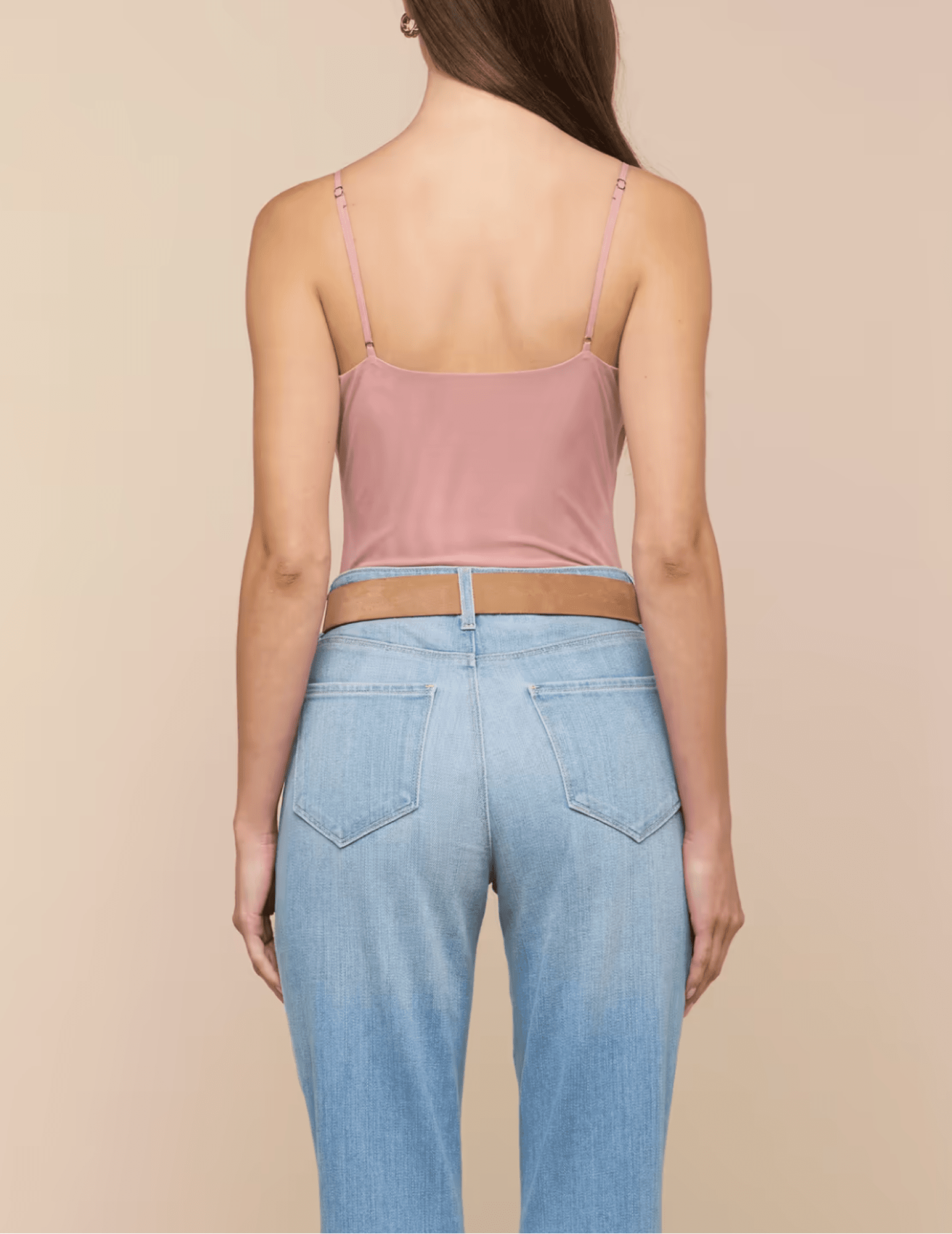 Back view of L'AGENCE Gelina ruched scoop-neck bodysuit in lilas