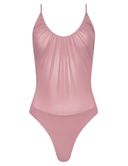 L'AGENCE Gelina ruched scoop-neck bodysuit in lilas