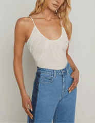 L'Agence - L'AGENCE Gelina Ruched Scoop-Neck Bodysuit in Vintage White. - Buy Online