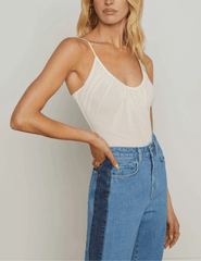 L'Agence - L'AGENCE Gelina Ruched Scoop-Neck Bodysuit in Vintage White. - Buy Online