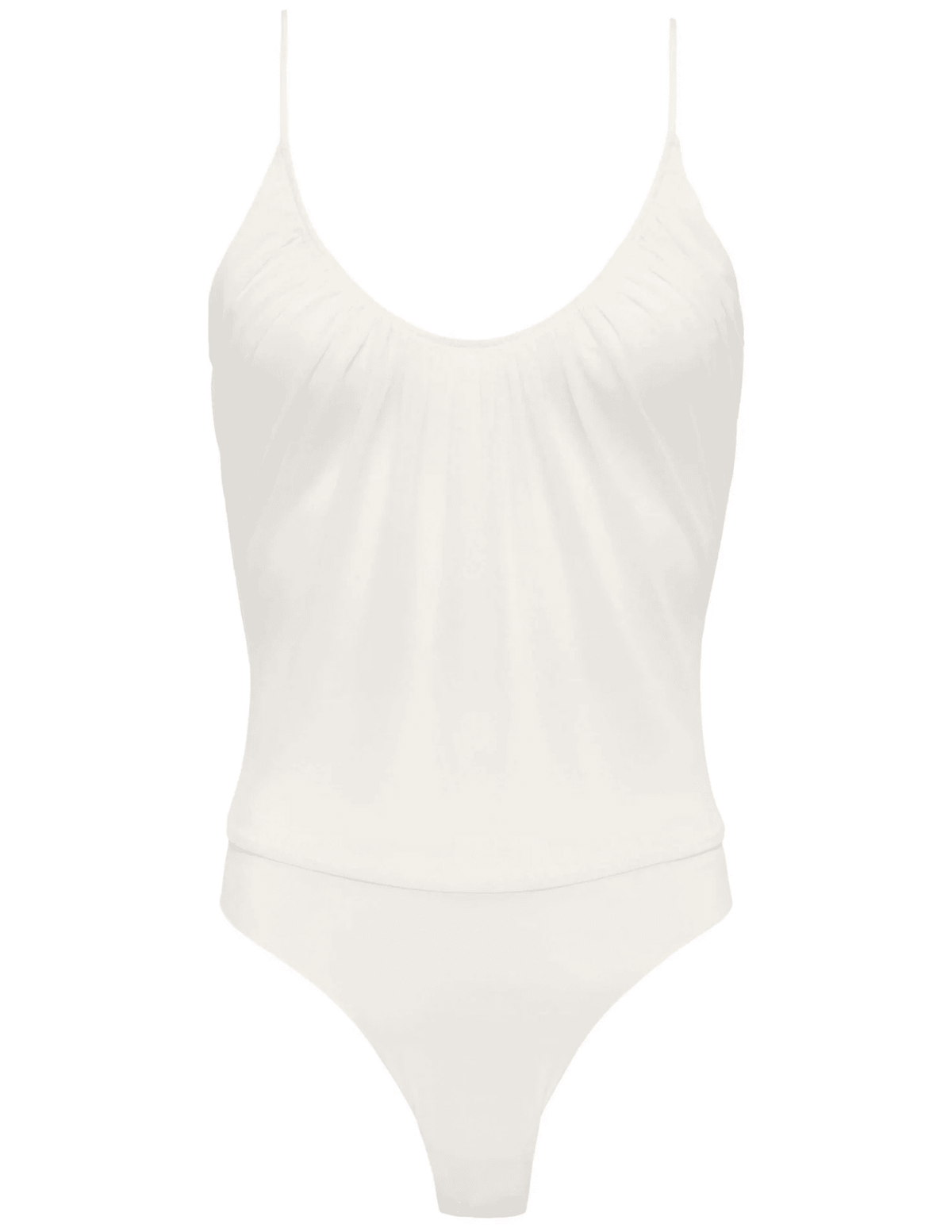 L'Agence - L'AGENCE Gelina Ruched Scoop-Neck Bodysuit in Vintage White. - Buy Online