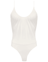 L'Agence - L'AGENCE Gelina Ruched Scoop-Neck Bodysuit in Vintage White. - Buy Online