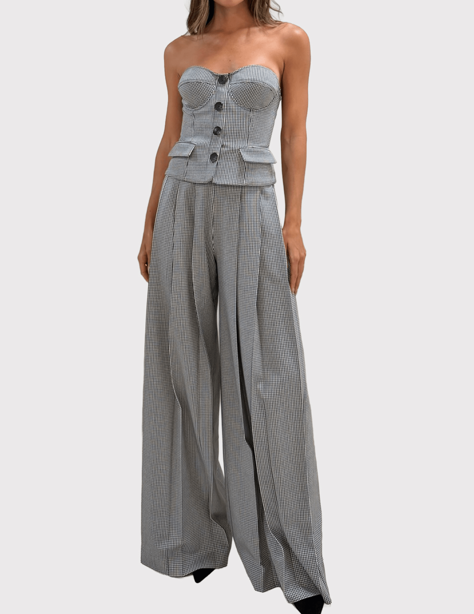 L’AGENCE Genevieve Houndstooth Corset Top with matching nova pant