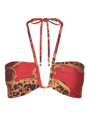 L'AGENCE Getty Bandeau Bikini Top in Rouge Gold Baroque Leopard featuring a plunging U-wire neckline and gold accents.