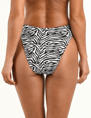 Back view of L'AGENCE Gianna Brazilian bikini bottom showcasing cheeky coverage and zebra print.