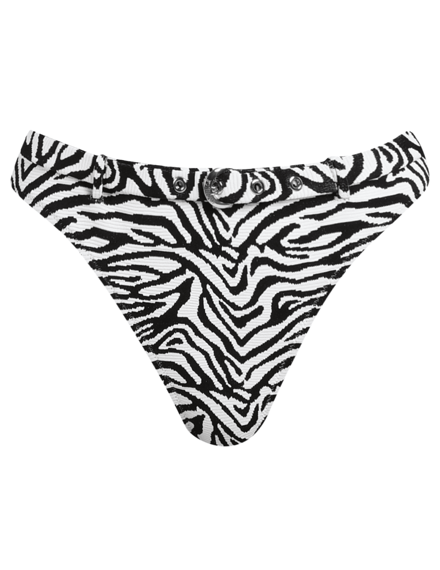 L'AGENCE Gianna Brazilian Belted Bikini Bottom in Black White Zebra with matching printed belt.