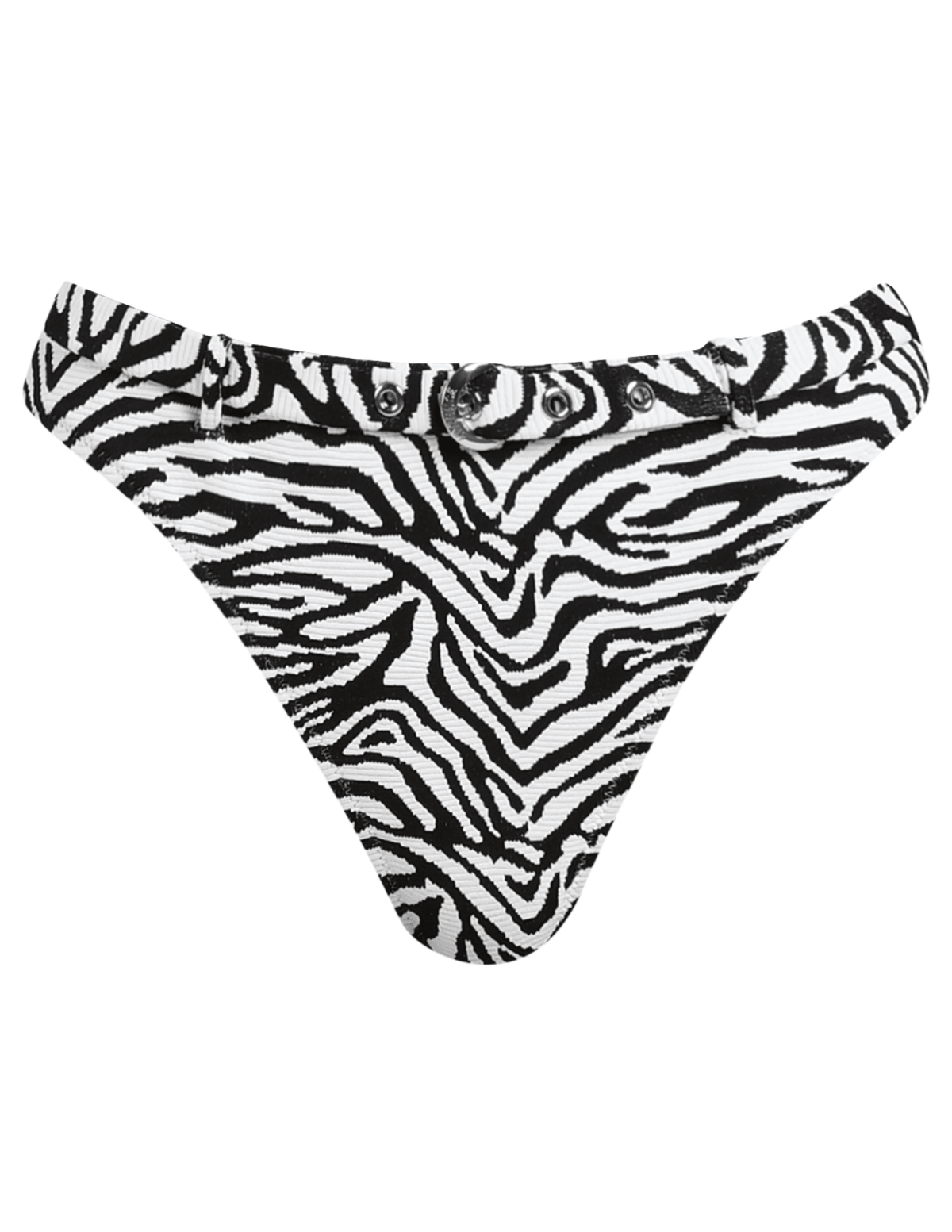 L'AGENCE Gianna Brazilian Belted Bikini Bottom in Black White Zebra with matching printed belt.