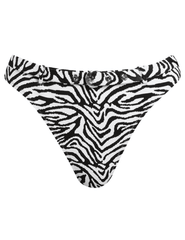 L'AGENCE Gianna Brazilian Belted Bikini Bottom in Black White Zebra with matching printed belt.