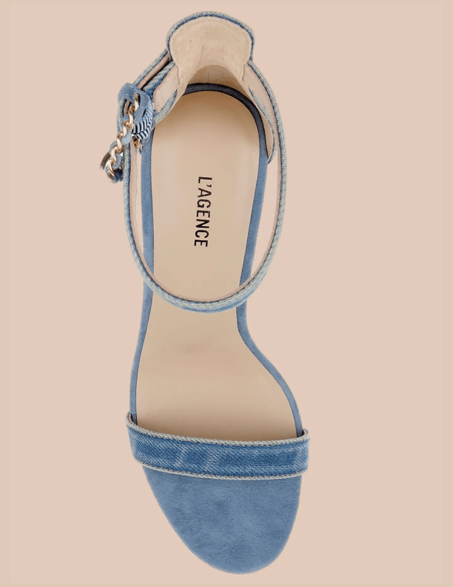 L'AGENCE Gisele Denim Heel Sandal in Light Denim top
