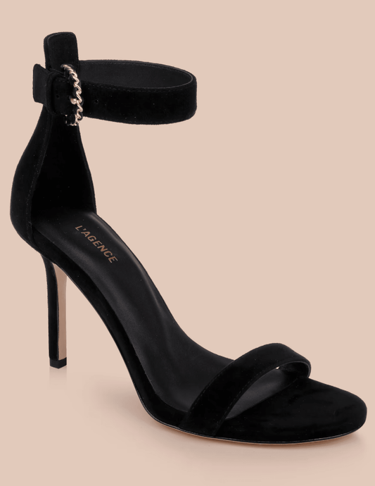 L'AGENCE Gisele Suede Heel Sandal in Black-side