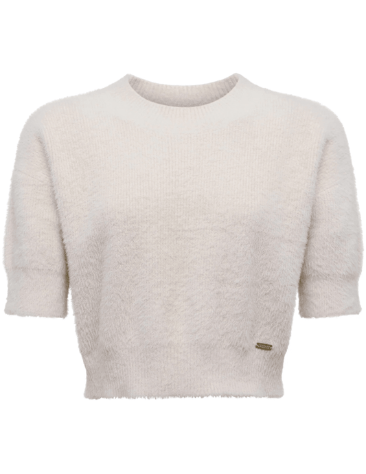 L’AGENCE Guinevere Short Sleeve Crop Sweater in Vintage White