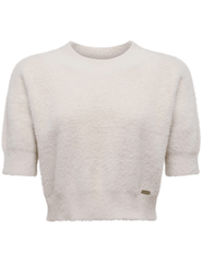 L’AGENCE Guinevere Short Sleeve Crop Sweater in Vintage White
