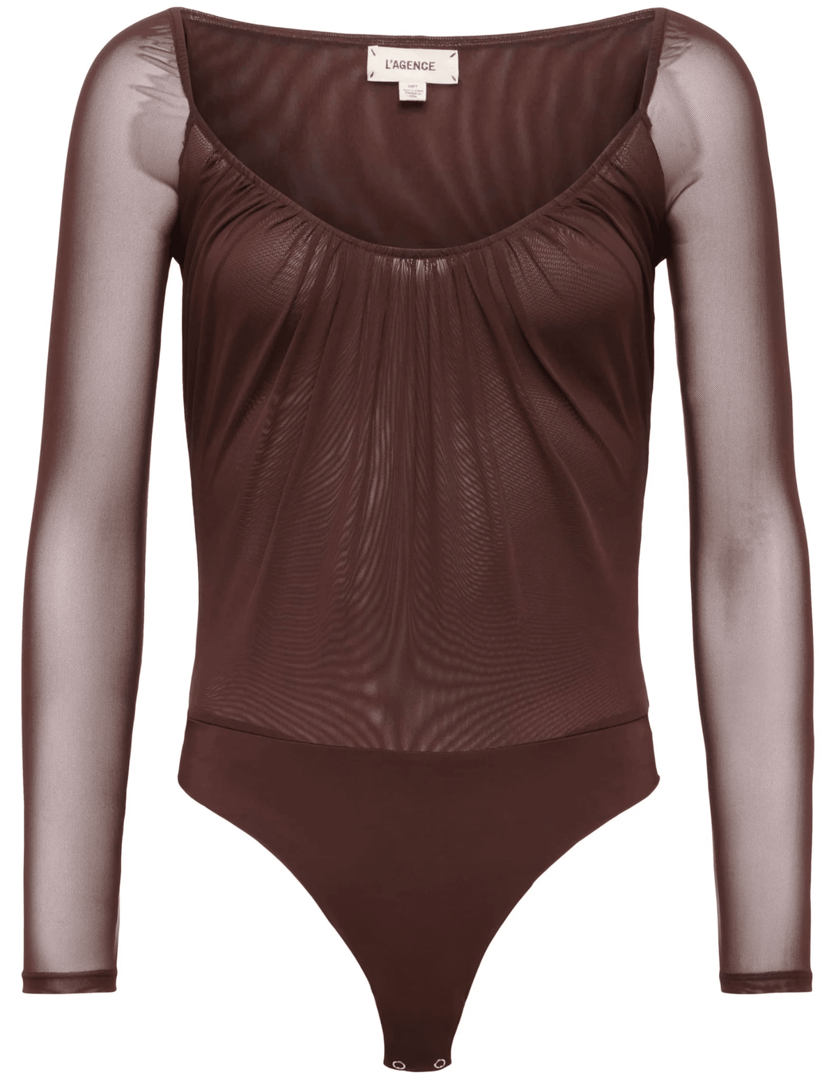 L’AGENCE Gwendolyn Mesh Long Sleeve Bodysuit in Chocolate