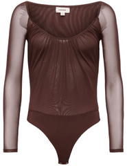 L’AGENCE Gwendolyn Mesh Long Sleeve Bodysuit in Chocolate