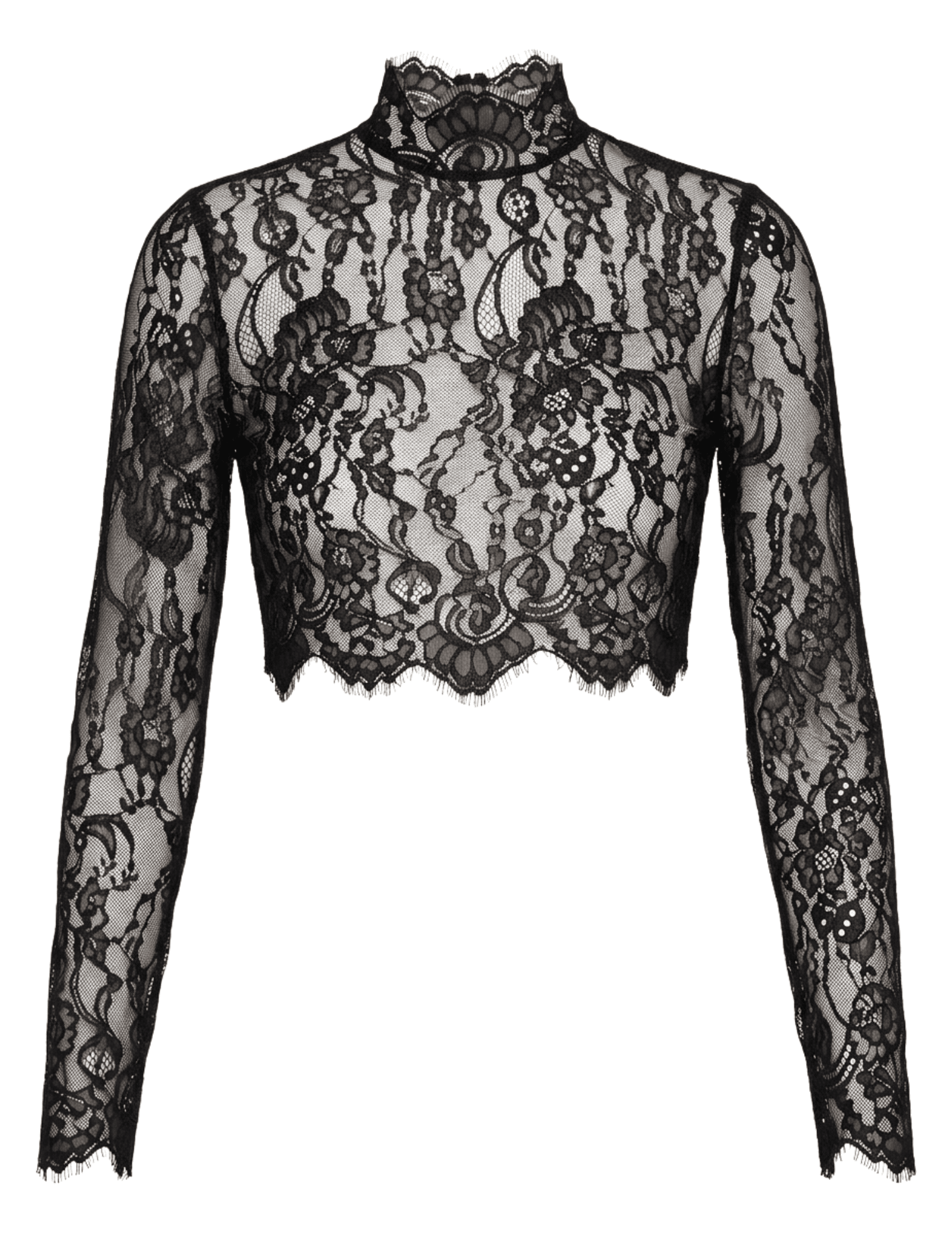 L'AGENCE Henriette Lace Cropped Long Sleeve Top Black