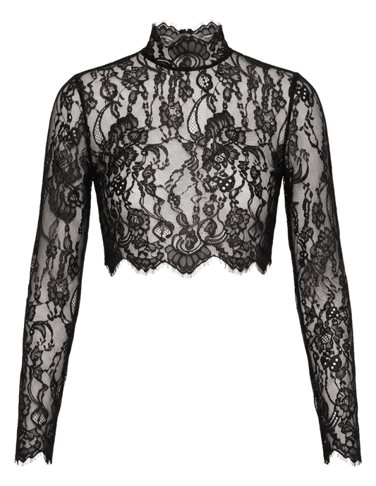 L'AGENCE Henriette Lace Cropped Long Sleeve Top Black