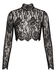 L'AGENCE Henriette Lace Cropped Long Sleeve Top Black